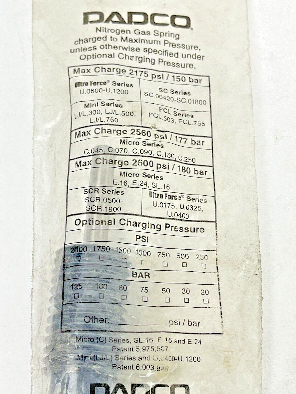DADCO - C.090.038 - NITROGEN GAS SPRING - 2175 PSI - 150 BAR - ULTRA FORCE1
