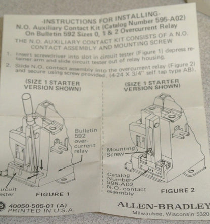 ALLEN-BRADLEY 595-A02 AUXILIARY CONTACT / 1 N.O. / SIZES 0-2 & 5-9 / NEW SURPLUS7