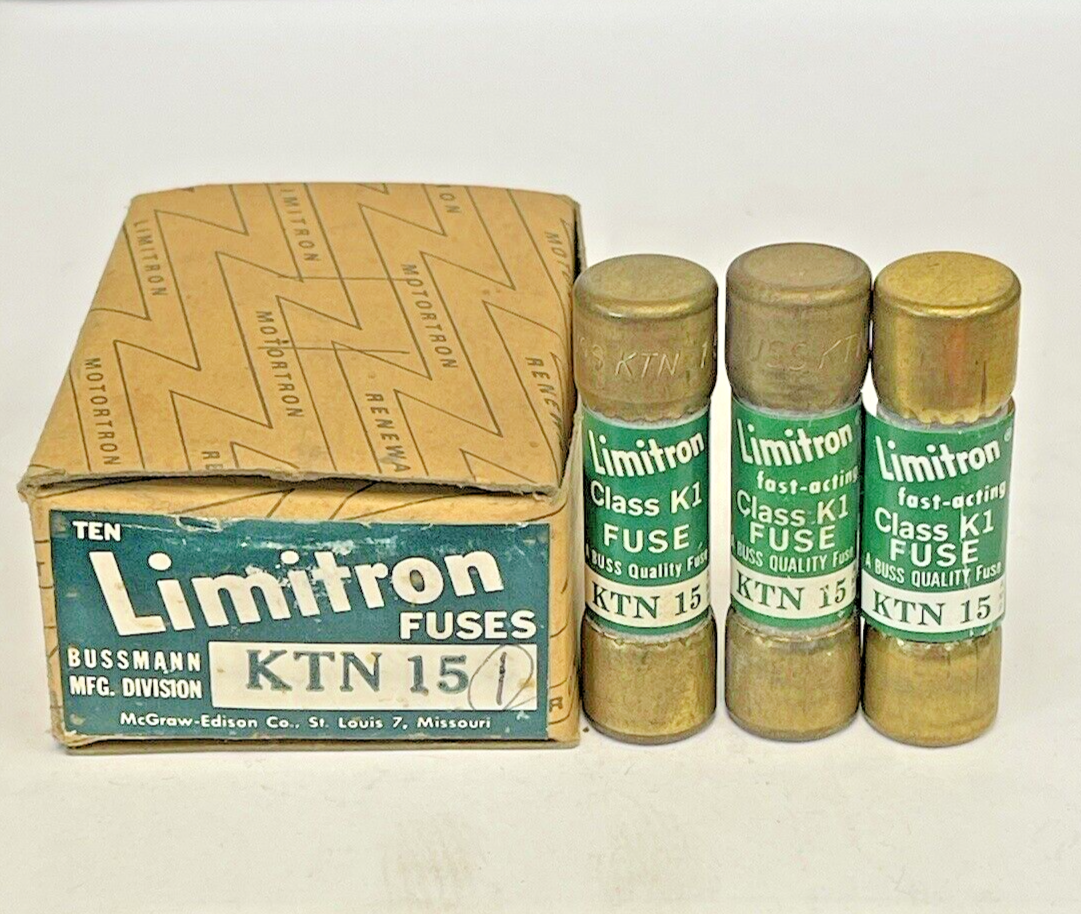 BUSSMANN - *BOX OF 3* - KTN 15 - 15 AMP, 250 VAC, FAST ACTING, CLASS K10