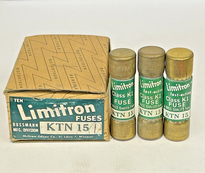 BUSSMANN - *BOX OF 3* - KTN 15 - 15 AMP, 250 VAC, FAST ACTING, CLASS K10