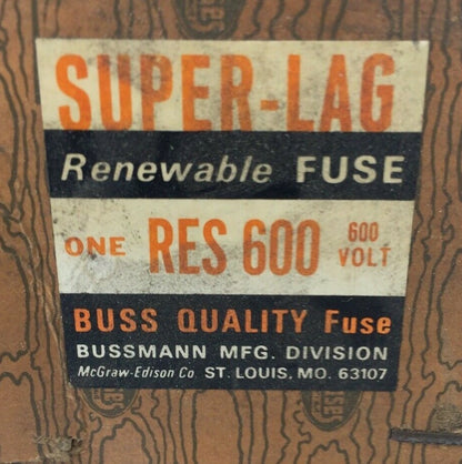 BUSSMAN RES600 SUPER-LAG RENEWABLE FUSE 600AMP 600V1