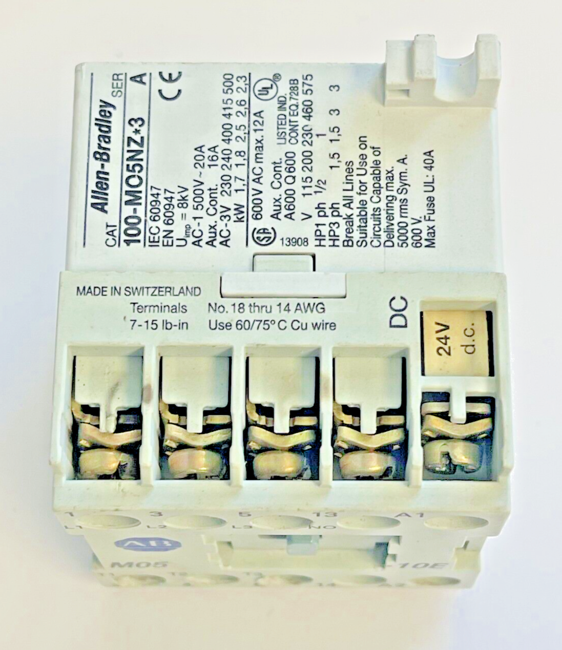 ALLEN BRADLEY - 100-MO5NZ*3 SER. A 24VDC COIL MOTOR STARTER CONTACTOR5