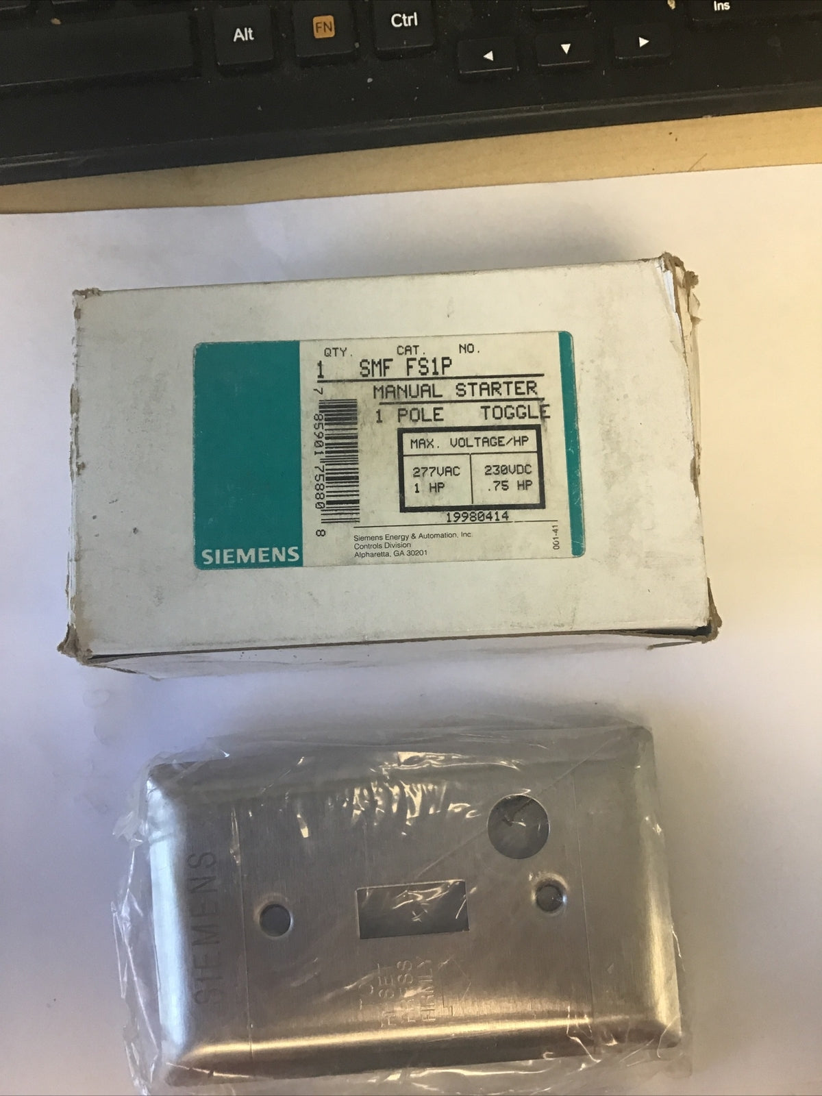 SIEMEN SMF FS1P MANUAL STARTER 1 POLE TOGGLE 277VAC 230VDC 1HP 2