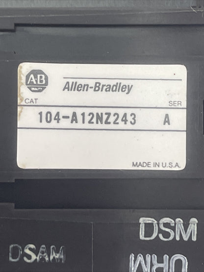 ALLEN BRADLEY 104-A12NZ243 SER A REVERSING STARTER 12AMP 600VAC 10HP COIL 24VDC1