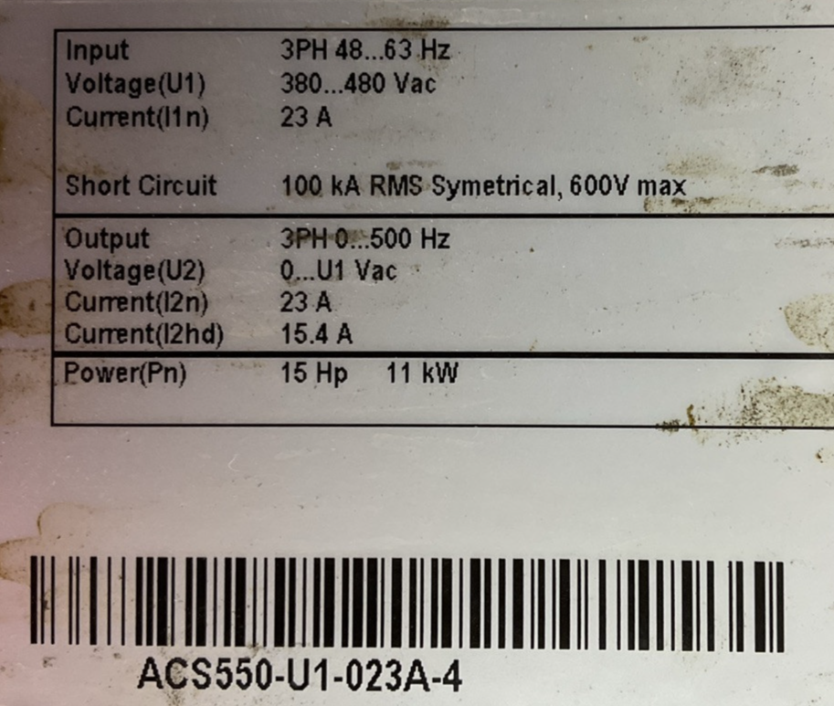 ABB ACS550-U1-023A-4 AC DRIVE 15HP 11kW ACS-CP-A1