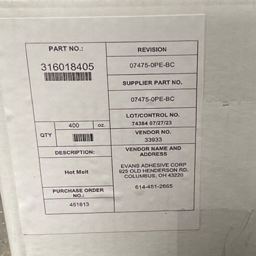 EVANS 07475-0PE-BC HOT MELT ADHESIVE PELLETS 400oz0