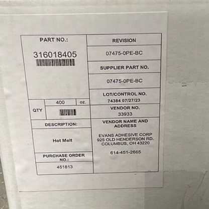 EVANS 07475-0PE-BC HOT MELT ADHESIVE PELLETS 400oz0