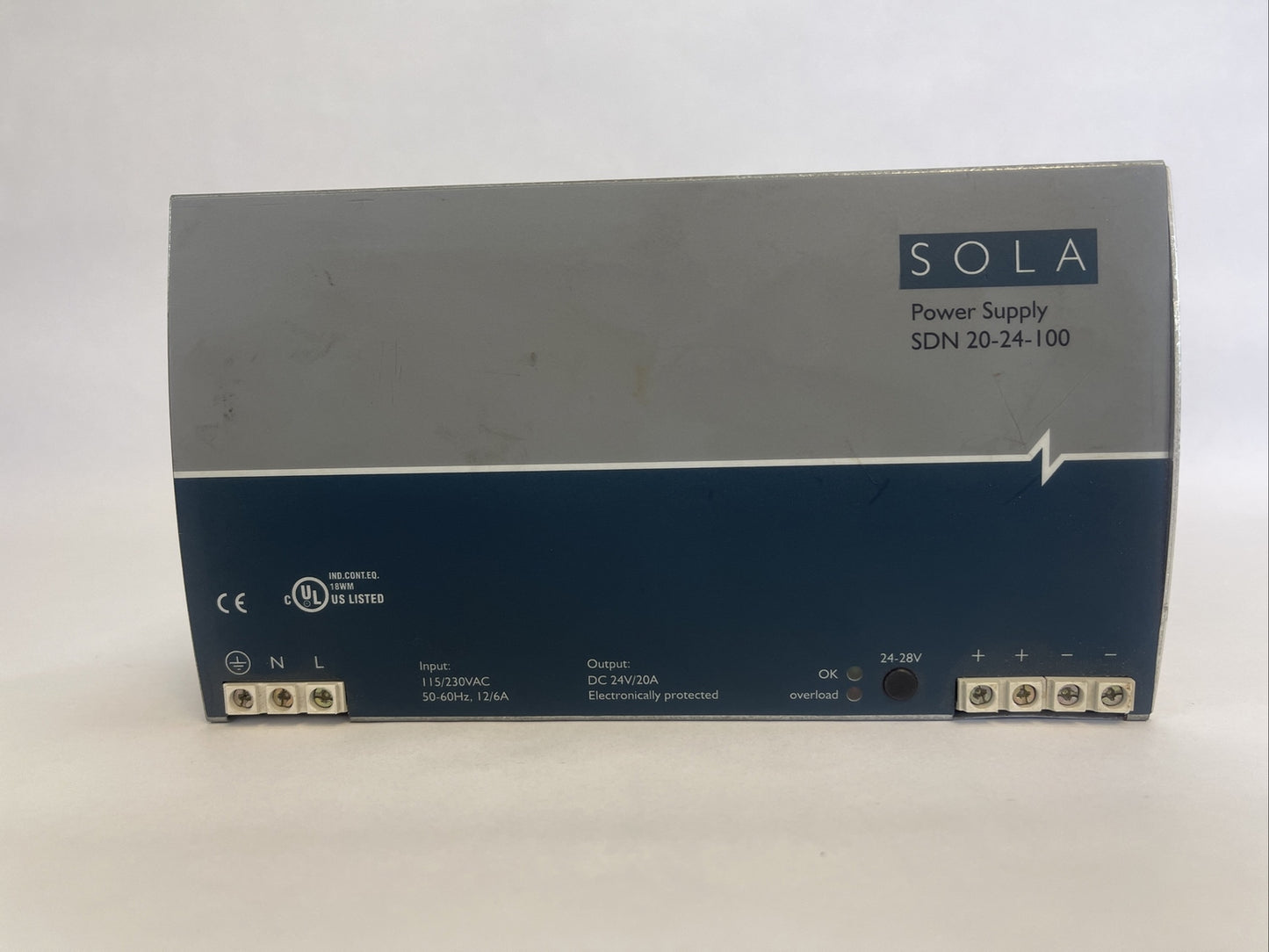 SOLA 20-24-100 OVP POWER SUPPLY OUTPUT 24-28VDC 20A INPUT 115/230VAC12/6A0