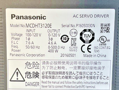 PANASONIC MCDHT3120E AC SERVO DRIVER 120V 1PH 50/60HZ4