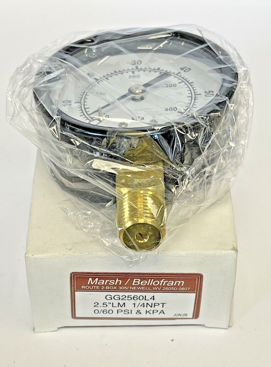 MARSH/ BELLOFORM - GG2560L4- PRESSURE GAUGE - 2.5" DIAMETER, 1/4" NPT, 0-60 PSI3