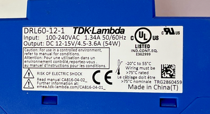 TDK-LAMBDA DRL60-12-1 POWER SUPPLY MODULE 240VAC 15VDC 50/60HZ 54W4