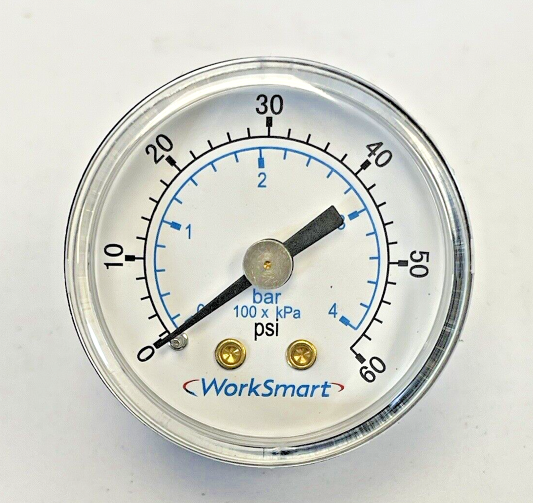WORKSMART - WS-PE-GAGE-14 - PRESSURE GAUGE - 1.5" DIAMETER, 1/8" NPT, 0-60 PSI2