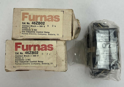 FURNAS 46ZB02 CONTACT BLOCK 300VAC 10AMP PILOT DUTY 2N.C. (LOT OF 2)0