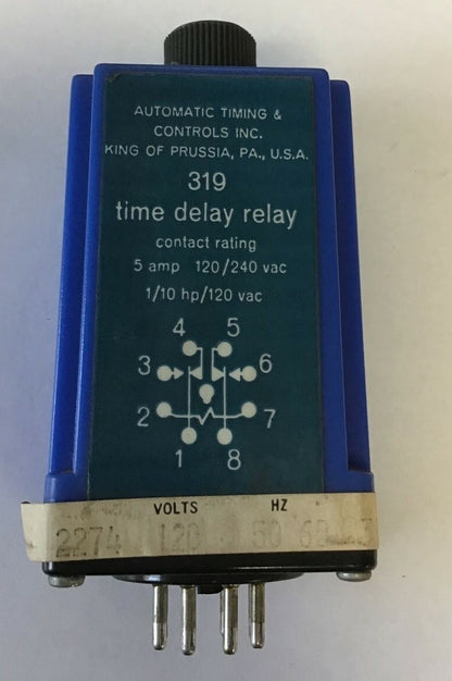 ATC 319 TIME DELAY RELAY 319B01601C 5 AMP 120/240VAC 0-30MIN 0