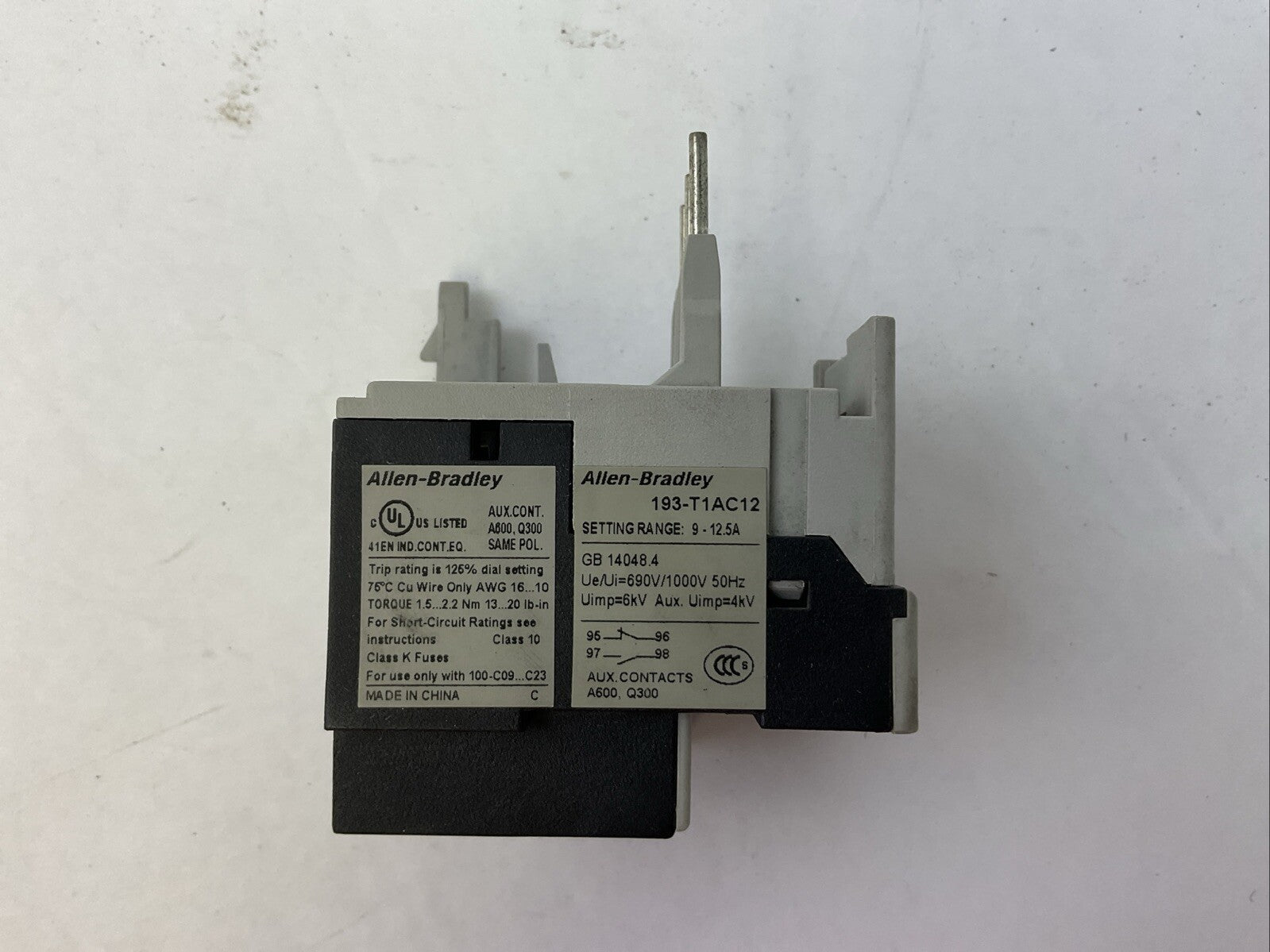 ALLEN BRADLEY 193-T1AC12 SER A OVERLOAD RELAY 9-12.5A3