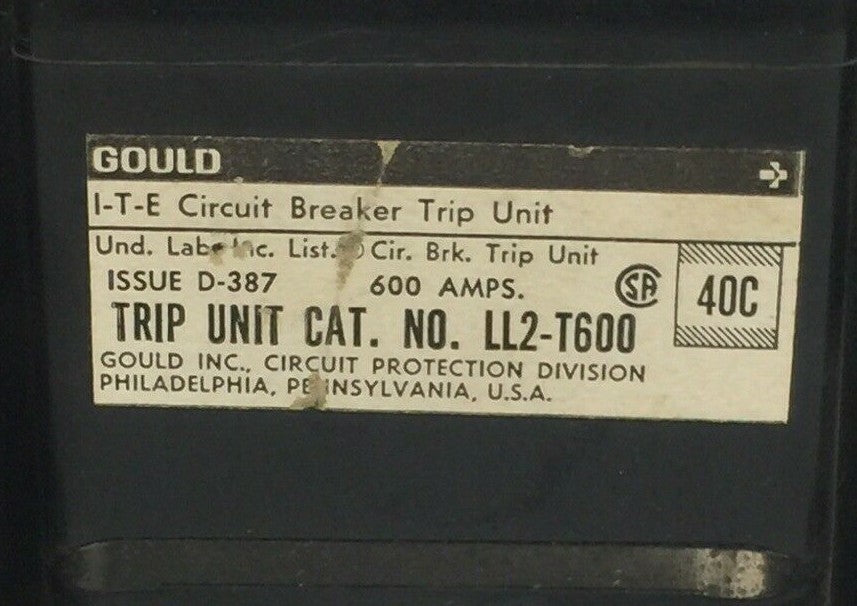 ITE LL2-T600 CIRCUIT BREAKER TRIP UNIT 600AMP 2POLE1