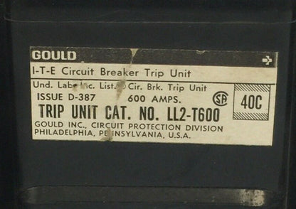 ITE LL2-T600 CIRCUIT BREAKER TRIP UNIT 600AMP 2POLE1
