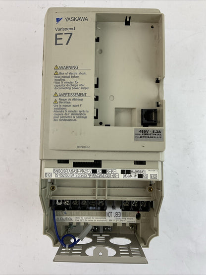 YASKAWA CIMR-E7U42P2 AC VARISPEED E7 DRIVE OUTPUT 3PH 0-480VAC 5.3A 4.0kVA INPUT0