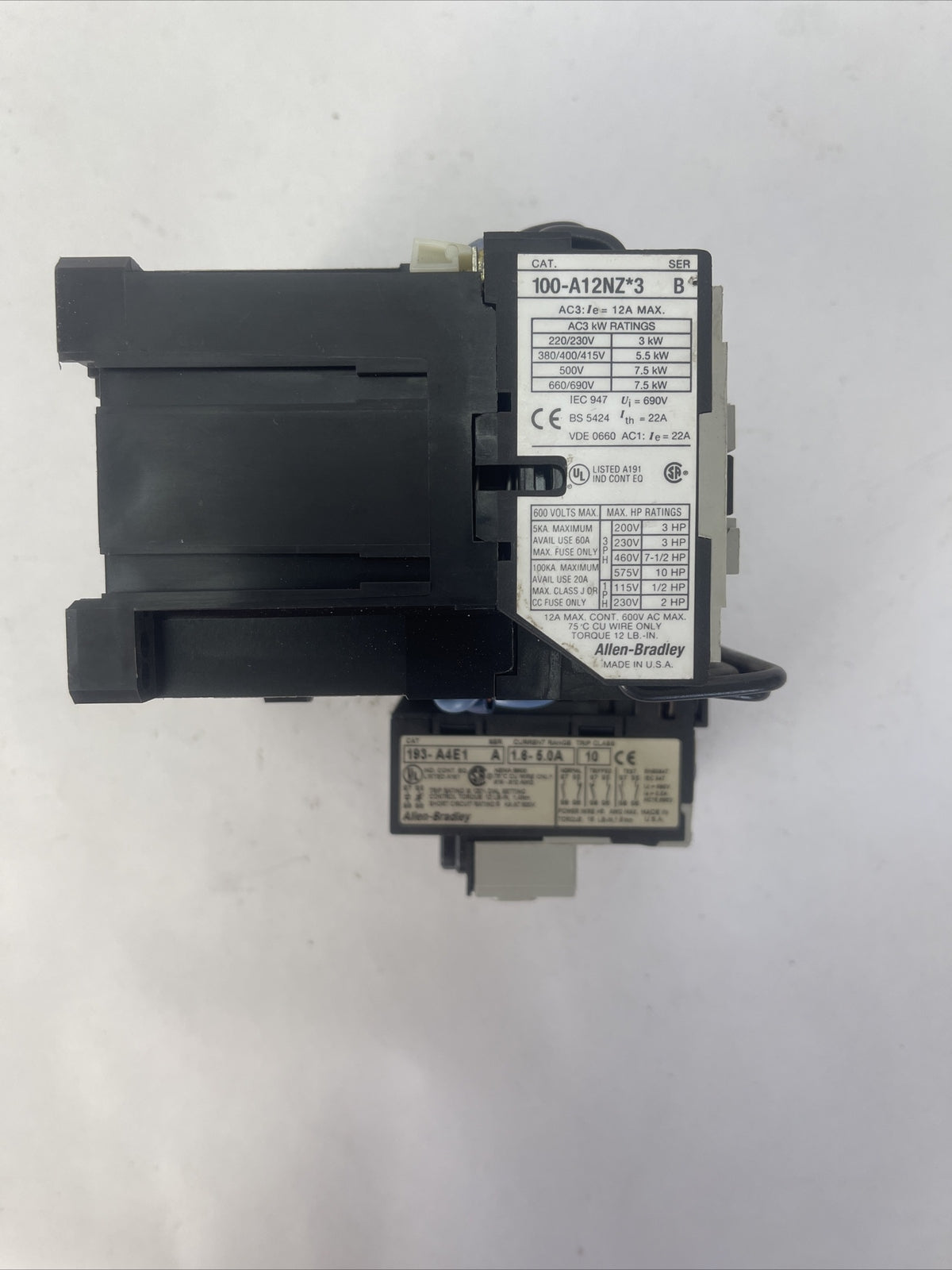 ALLEN BRADLEY 104-A12NZ243 SER A REVERSING STARTER 12AMP 600VAC 10HP COIL 24VDC4