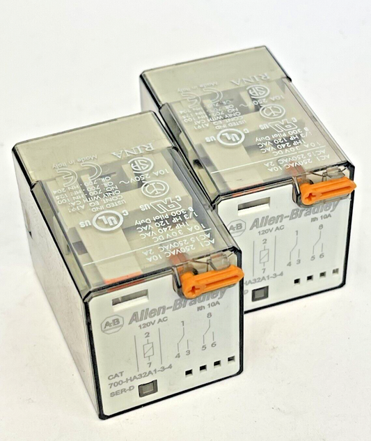 ALLEN BRADLEY *LOT OF 2* - 700-HA32A1-3-4 SER D - RELAY - 250 VAC, 1O A, 30 VDC0