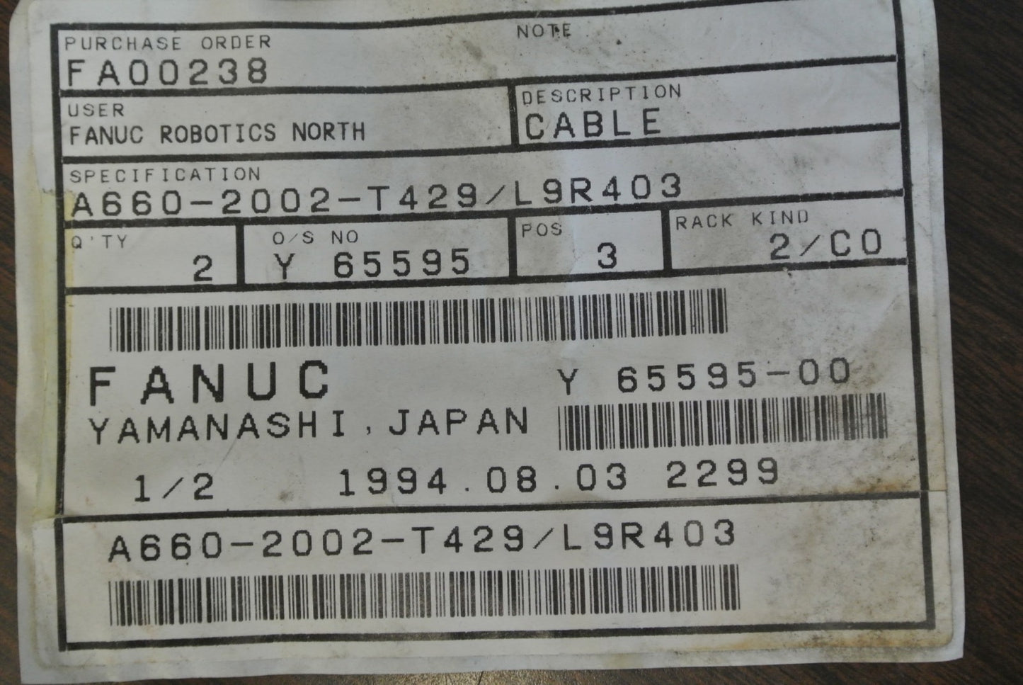 FANUC A660-2002-T429/L9R403 CABLE ASSEMBLY 1