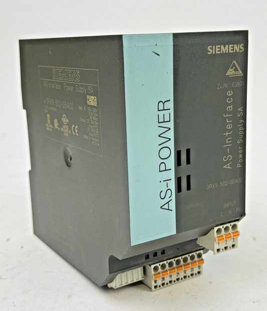 SIEMENS - 3RX9-502-0BA00 - AS INTERFACE POWER SUPPLY - 5A, 230 VAC, 50-60Hz0