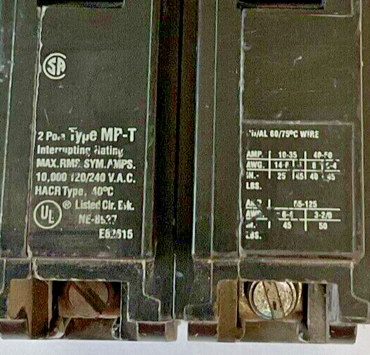 MURRAY MP260 CIRCUIT BREAKER 60A 2POLE TYPE MP-T 120/240VAC1