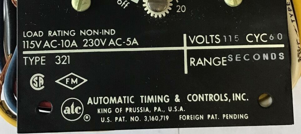 ATC 321B-005-A-01X1XX TIME DELAY RELAY 115VOLTS 60CYC3