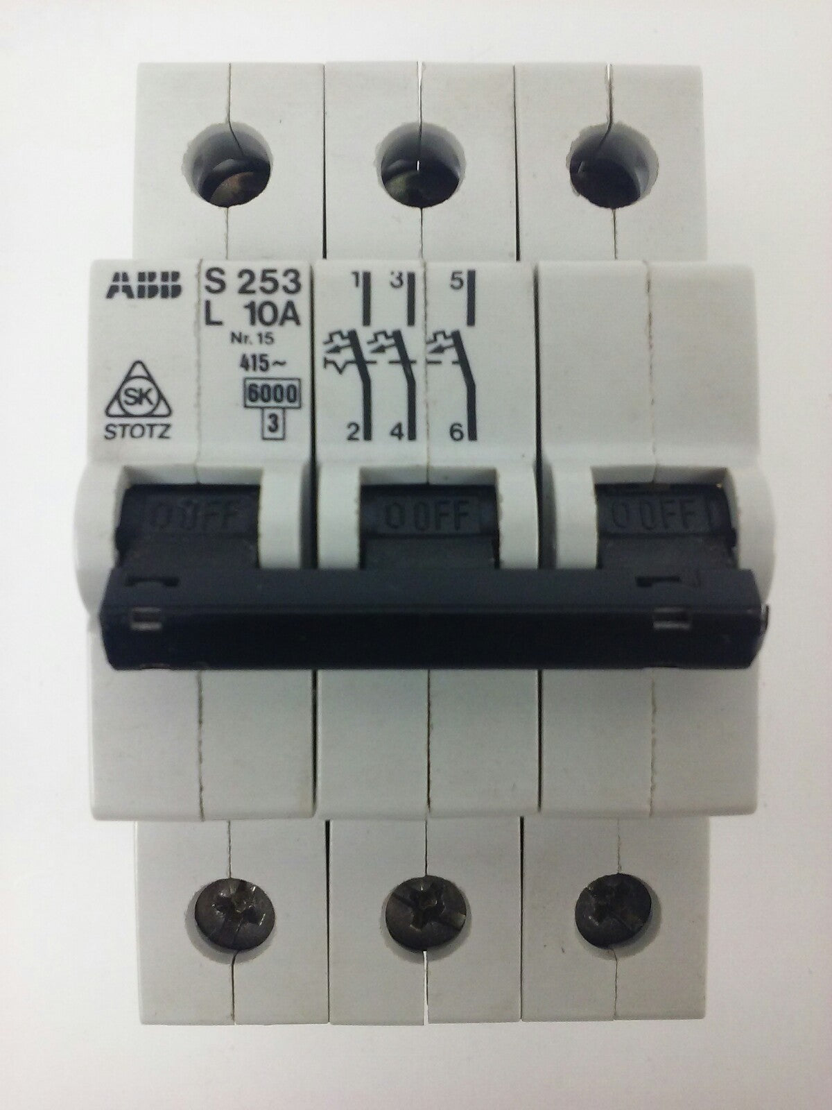 ABB, S253, L 10A, CIRCUIT BREAKER, Nr.15, 3P, 220/380VAC, MAX 240VAC, NEW, S20