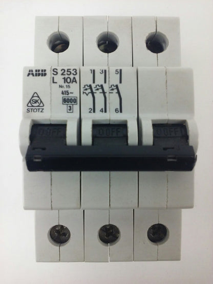 ABB, S253, L 10A, CIRCUIT BREAKER, Nr.15, 3P, 220/380VAC, MAX 240VAC, NEW, S20