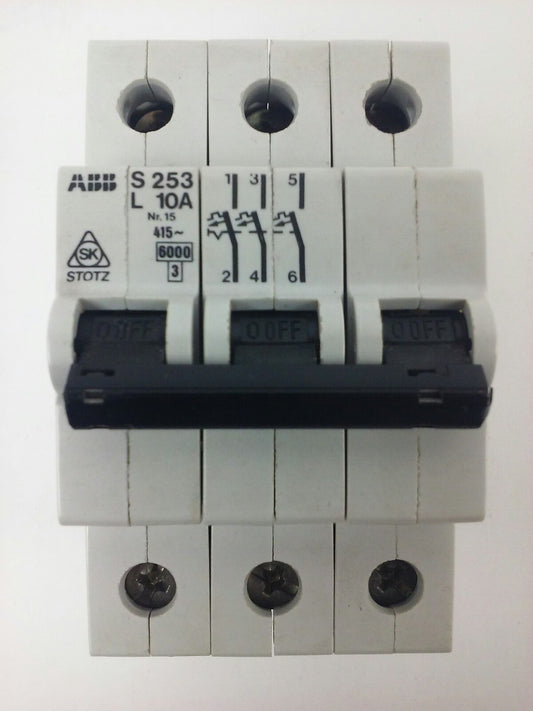 ABB, S253, L 10A, CIRCUIT BREAKER, Nr.15, 3P, 220/380VAC, MAX 240VAC, NEW, S20