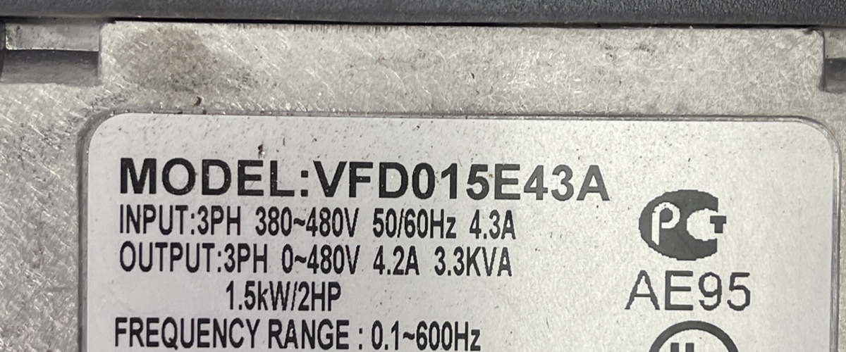 Delta Electronics VFD015E43A AC Motor Drive Inverter 3 Ph 480V POWERFOIL X VFD-E1