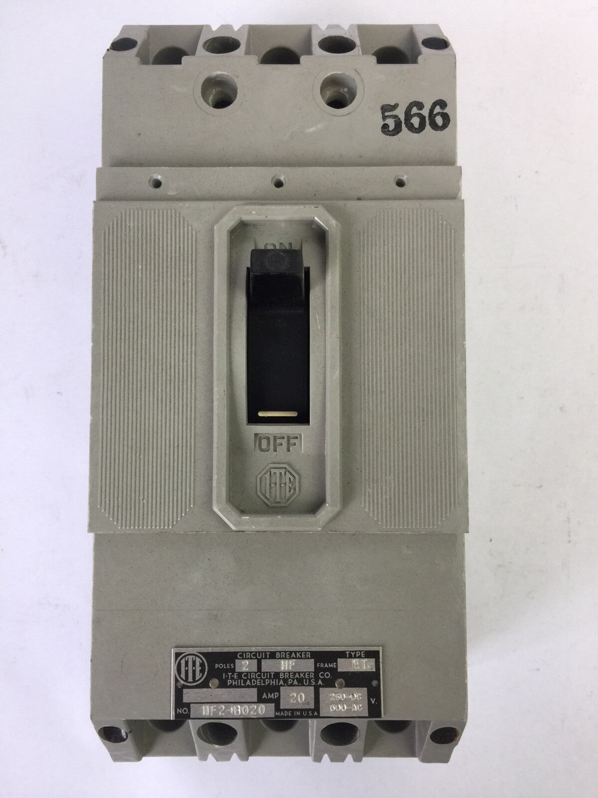 ITE SIEMENS HF2-B020 CIRCUIT BREAKER 600VAC 250VDC 20AMP 2POLE 0