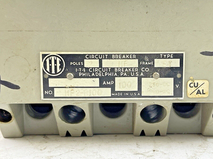 ITE / SIEMENS - HF2-B100 - CIRCUIT BREAKER - 100 AMP, 250 DC, 600 VAC, 2 POLE2