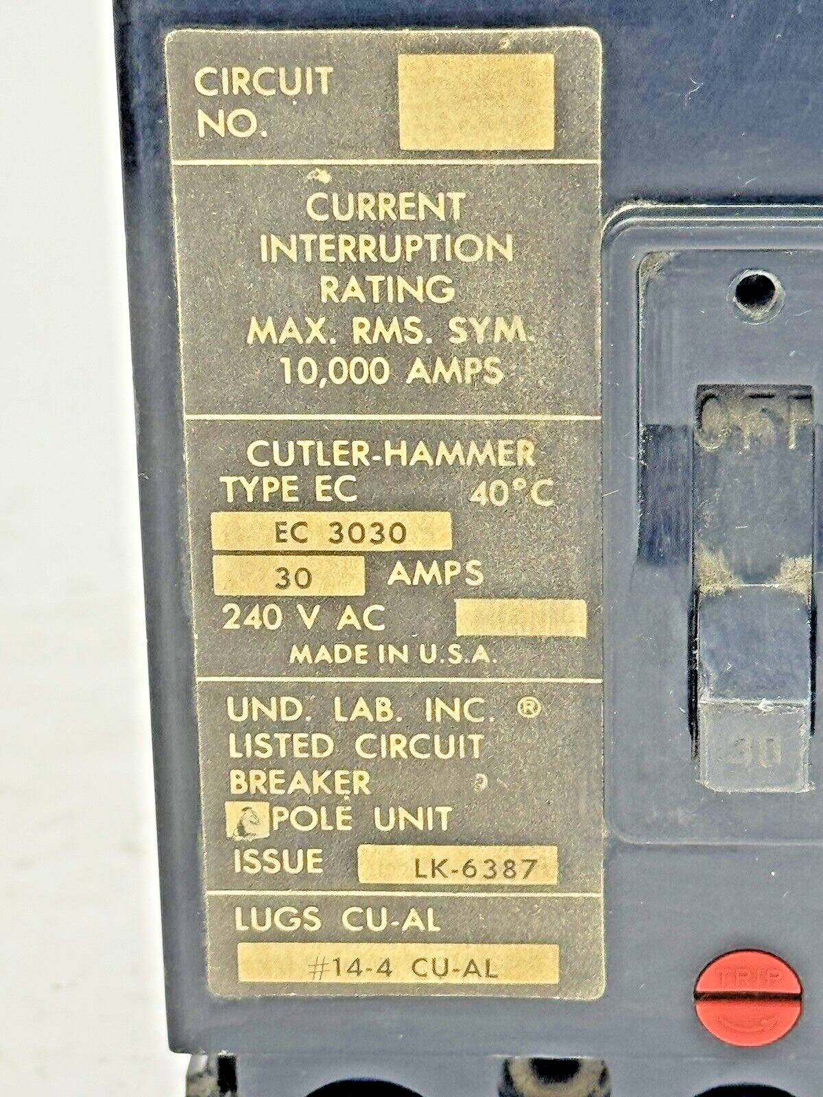CUTLER-HAMMER / EATON - EHC3050 - CIRCUIT BREAKER - 50A/ 480 VAC/ 3 POLE2