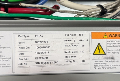 EATON PRL1a CIRCUIT BREAKER PANELBOARD 100A MAIN CIRCUIT BREAKER (42)20A CIRCUIT1
