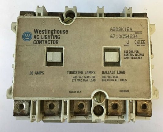 WESTINGHOUSE AC LIGHTING CONTACTOR A202K1EA MODEL J 6710C54G34 0