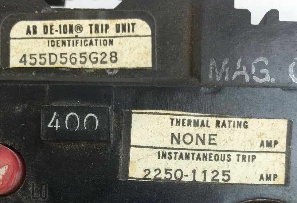 WESTINGHOUSE 455D565G28 AB DE-ION TRIP UNIT 400AMP INST TRIP 1125-2250A1