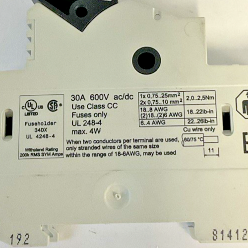 SIEMENS 3NW7 5130HG FUSE HOLDER 30A 600VAC/DC3