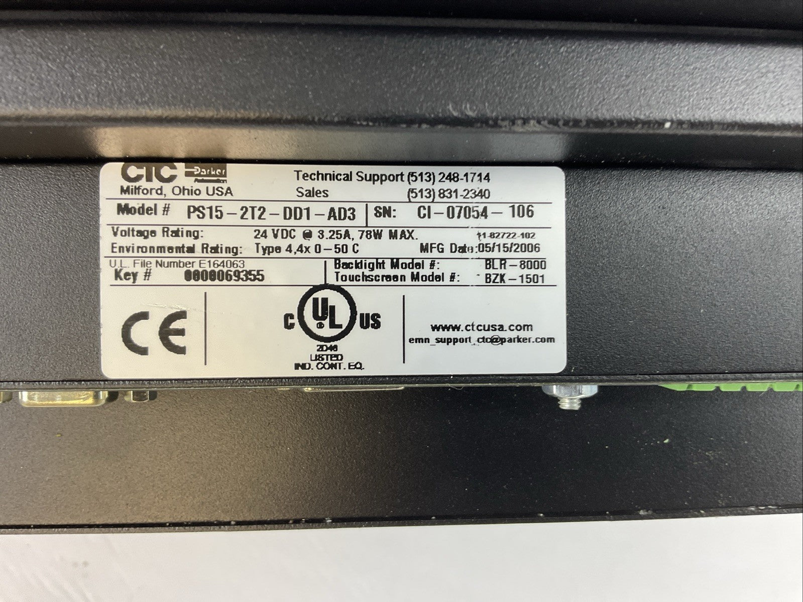 PARKER PS15-2T2-DD1-AD3 OPERATOR INTERFACE 24VDC 3.25A 78W (BLR-8000 BZK-1501)2
