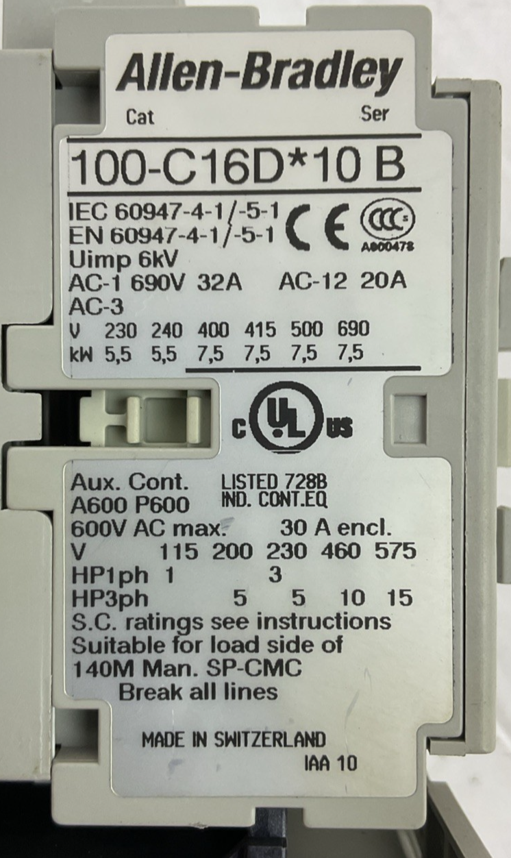 ALLEN BRADLEY STARTER (100-C16D*10 SER B COIL 24VDC + 193-EEBB 0.2-1.0A SER C)1