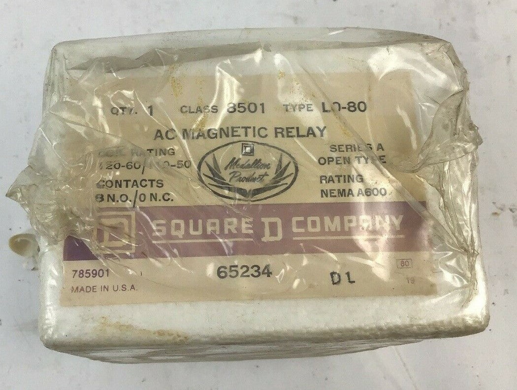 SQUARE D 8501 LO-80 AC MAGNETIC RELAY, COIL 120-60/110-50 SER.A NEMA A600 0
