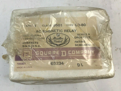 SQUARE D 8501 LO-80 AC MAGNETIC RELAY, COIL 120-60/110-50 SER.A NEMA A600 0