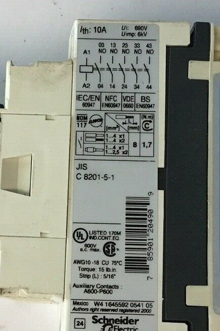 TELEMECANIQUE CAD50 CONTACTOR 10A 690V 6KV W/ LADT2 TIME DELAY 0.1-30S6