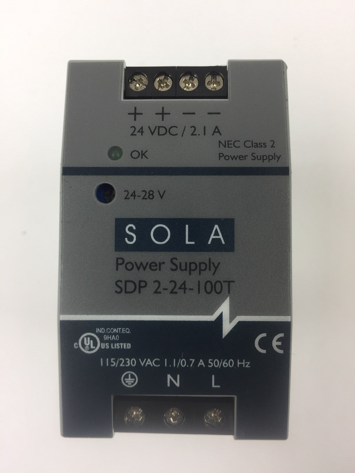 SOLA SDP 2-24-100T POWER SUPPLY INPUT 115/230 VAC 1.1/0.7 A OUTPUT 24 VDC 2.1 A0