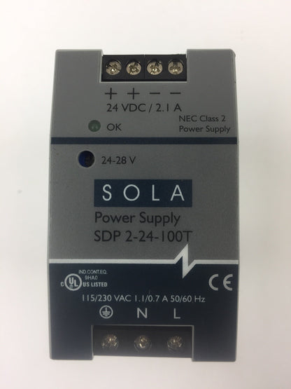 SOLA SDP 2-24-100T POWER SUPPLY INPUT 115/230 VAC 1.1/0.7 A OUTPUT 24 VDC 2.1 A0