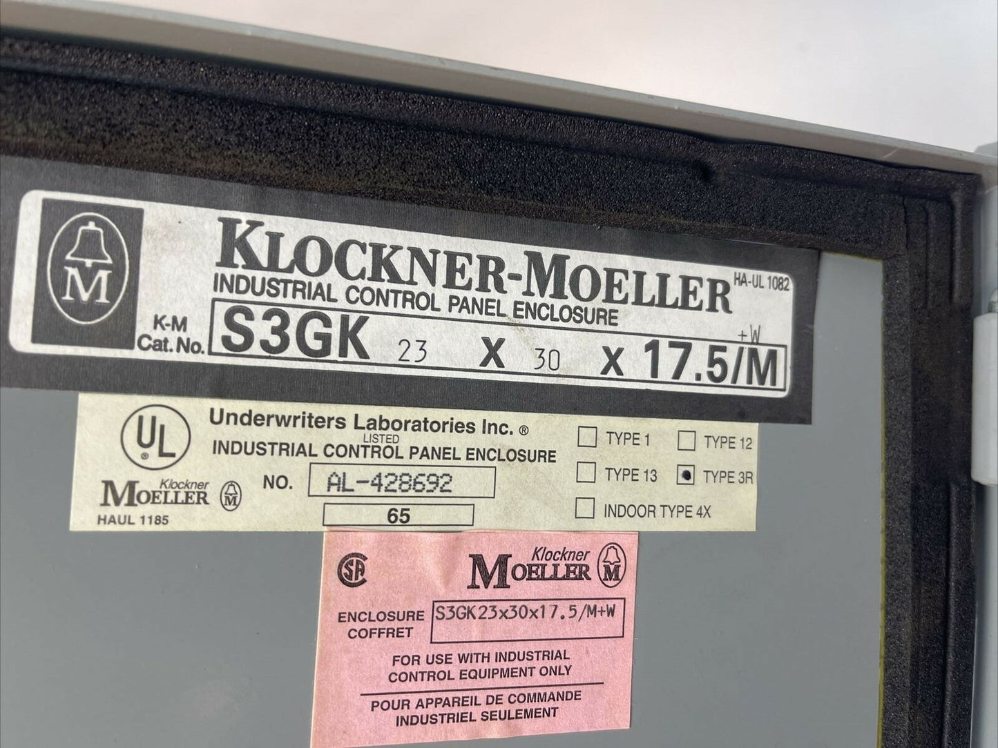 KLOCKNER MOELLER S3GK23X30X17.5/M+W INDUSTRIAL CONTROL PANEL DIL 1 M-Z1 STARTER1