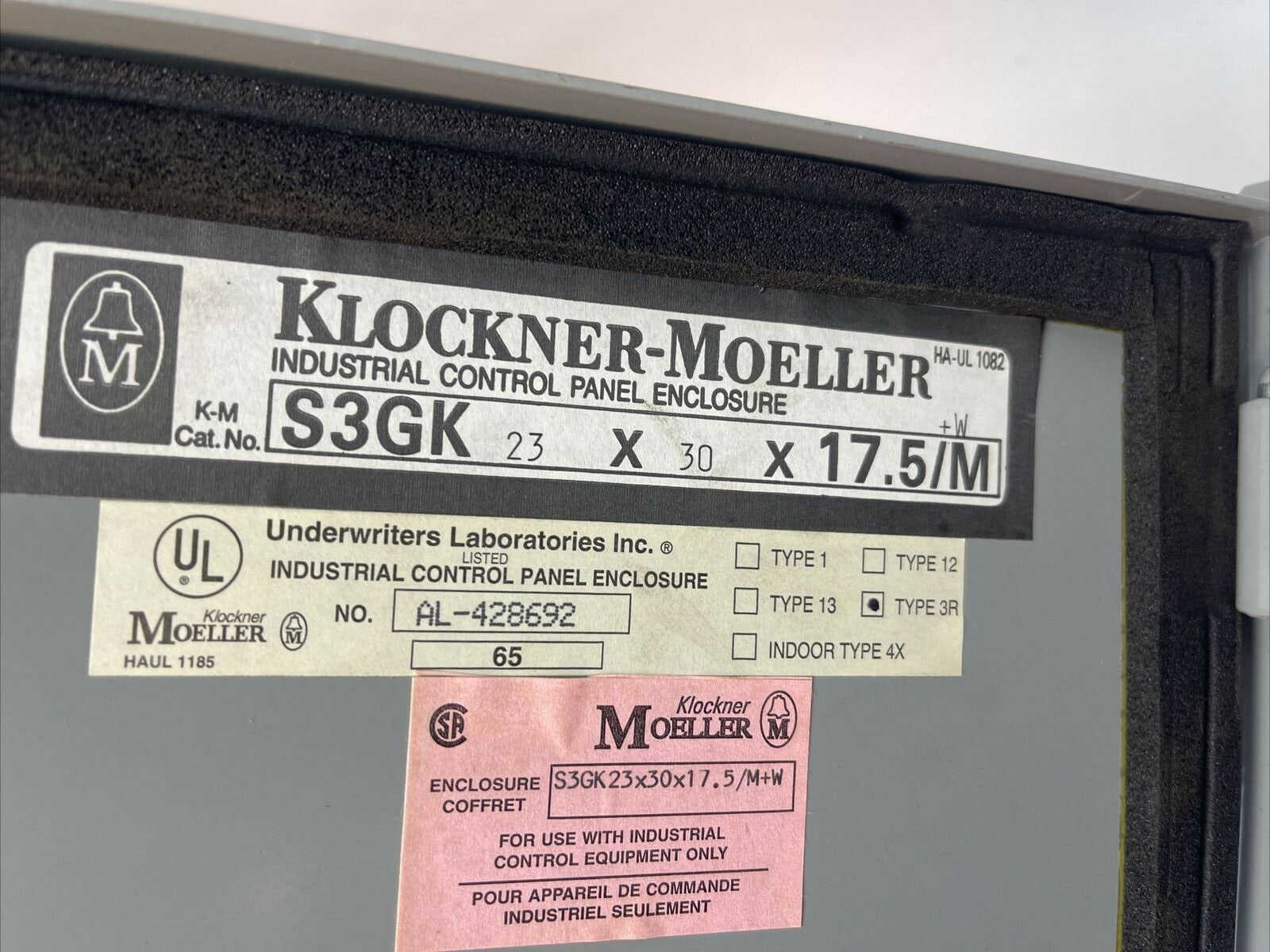 KLOCKNER MOELLER S3GK23X30X17.5/M+W INDUSTRIAL CONTROL PANEL DIL 1 M-Z1 STARTER1