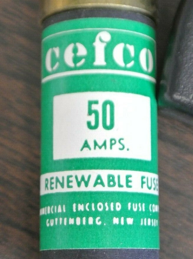 BOX of 10 CEFCO REN50 RENEWABLE FUSE / 50A / 250V / NEW SURPLUS  CAPACITY 35-60A1