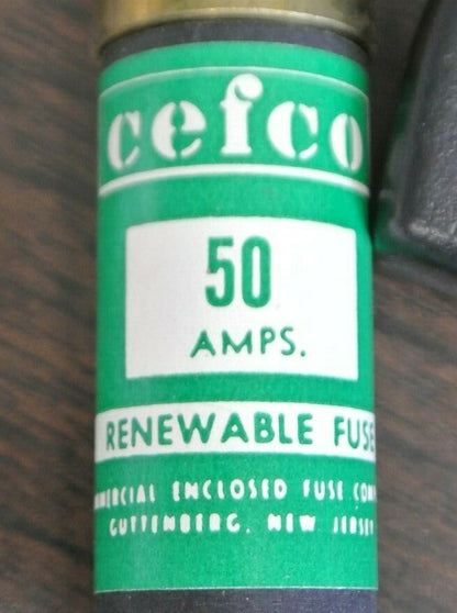BOX of 10 CEFCO REN50 RENEWABLE FUSE / 50A / 250V / NEW SURPLUS  CAPACITY 35-60A1
